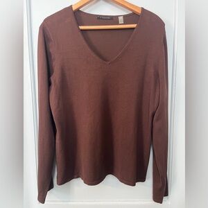 Tahari Brown V-Neck Lightweight Knit Sweater Long Sleeve Size XL